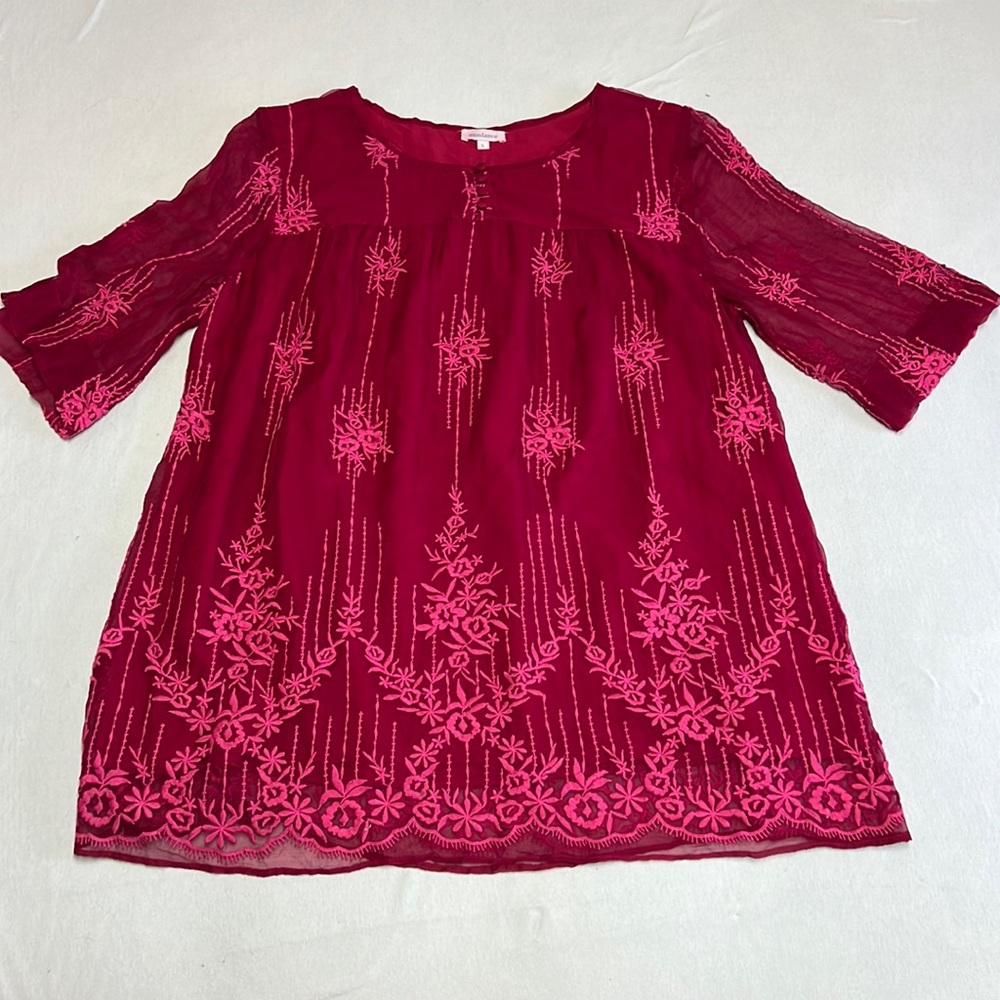 SOLD - Sundance Cora Embroidered Cupro Tunic Top
Wineberry Pink/Red (Large) - Picture 2 of 10